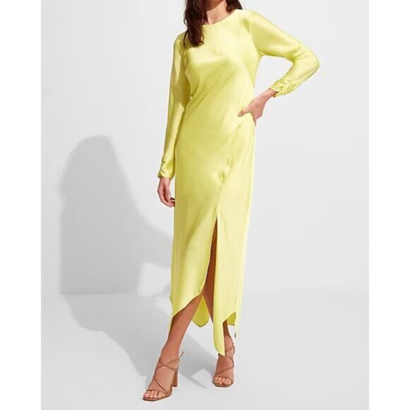 Express Satin Long Sleeve Asymmetrical Hem Maxi Dress XS - Picture 2 of 8